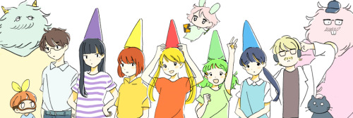 an illustration by chiitan depicting all members of sayonara ponytail